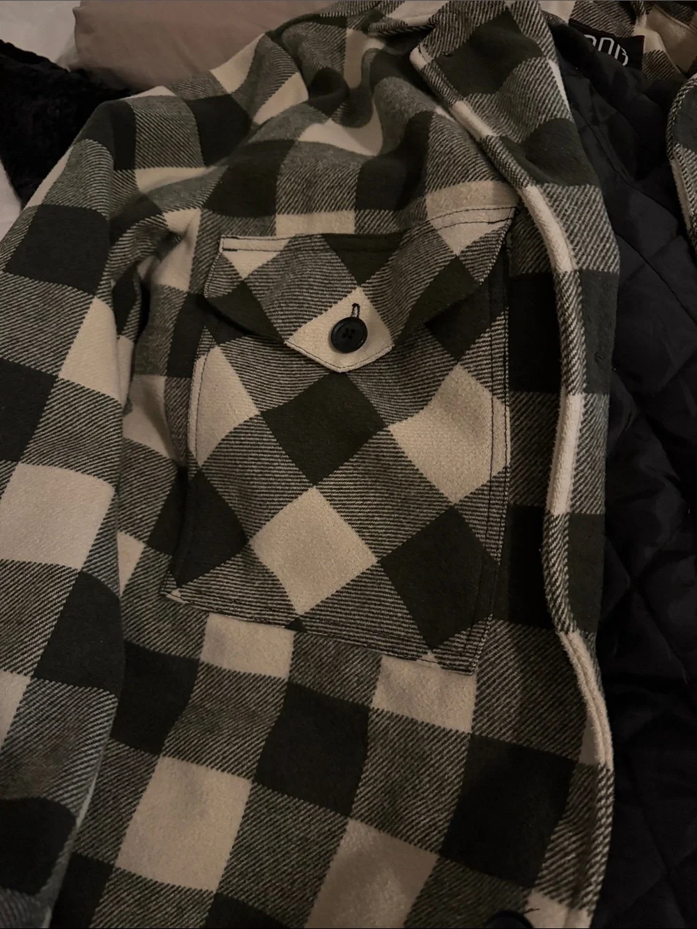 BDG Black and Cream Plaid Quilted Field Shirt Jacket